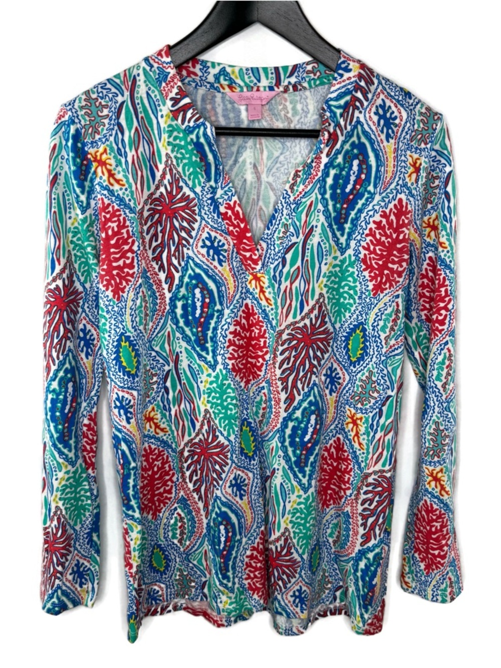 Lilly Pulitzer Pink Label Odette Tunic Multicolor Seafoam & Coral Let Minnow